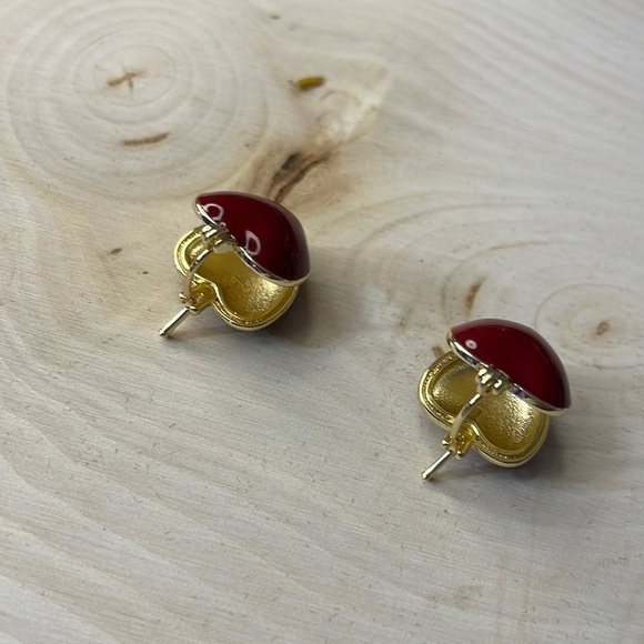 18k Gold Plated Red French Girl Heart Earrings - Picture 4 of 7
